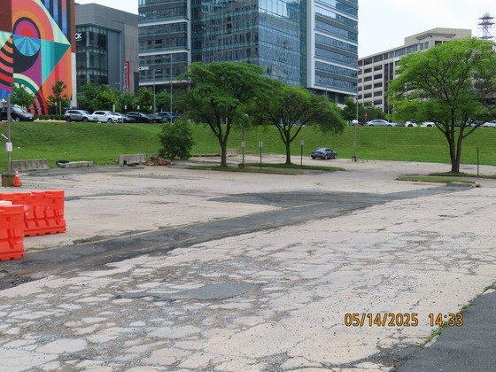 Parking lot after commercial vehicles were moved