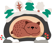 Graphic of a sleeping bear in a cave.