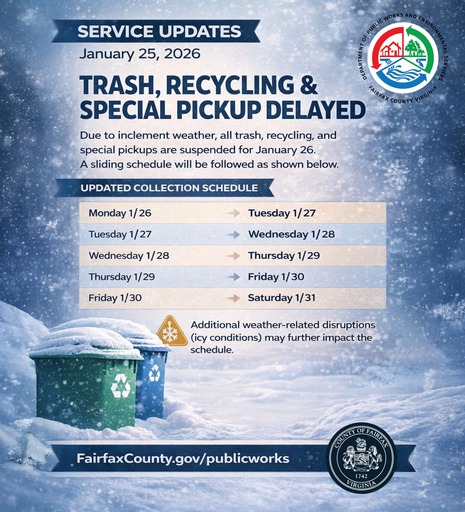 Trash scheduled is delayed by one day from Jan. 26-31.