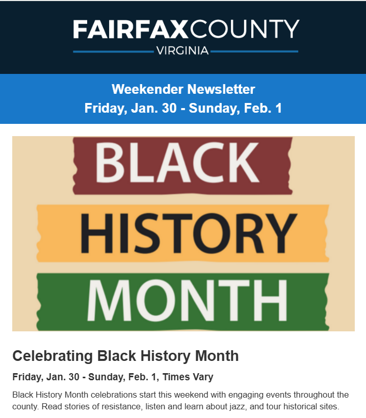 Screenshot of the latest Weekender newsletter. 