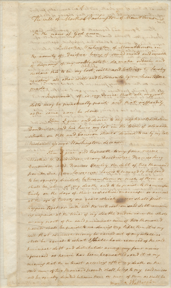 Martha Washington Will