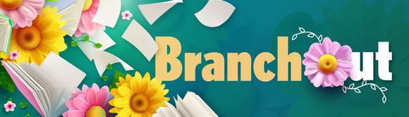 Branch Out Spring Banner with flowers and books