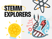 Various illustrated science images with text that reads STEMM Explorers