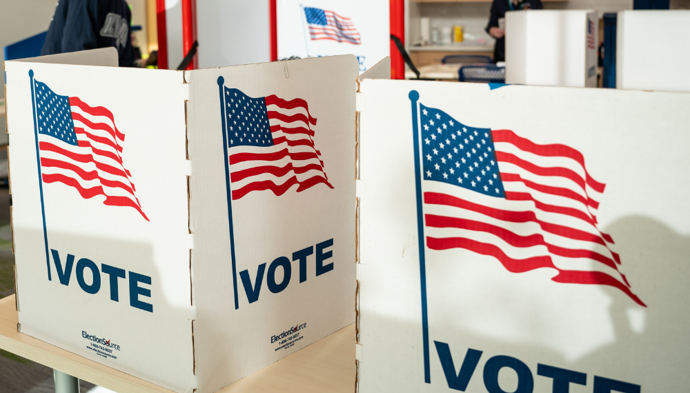 Voting dividers with the text "VOTE" and a graphic of the American flag.