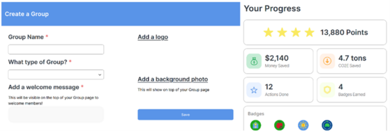 screenshots of new groups and points on sustain fairfax challenge