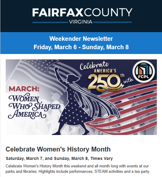 Screenshot of the latest Weekender newsletter.