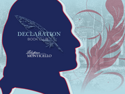 Silhouette with quill and text “Declaration Book Club – Monticello” over a colonial-style background.