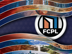 Stylized FCPL logo surrounded by wavy stripes filled with nature and landscape photos.