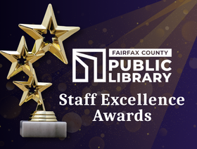 Gold star trophy with text: “Fairfax County Public Library Staff Excellence Awards.”