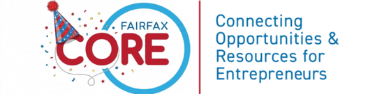 Fairfax Core logo with a birthday hat.