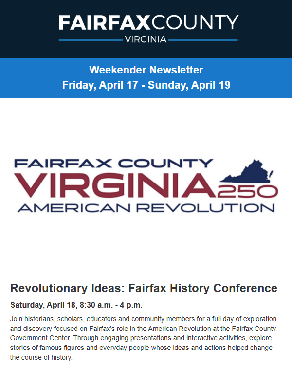 Screenshot of the latest Weekender newsletter.