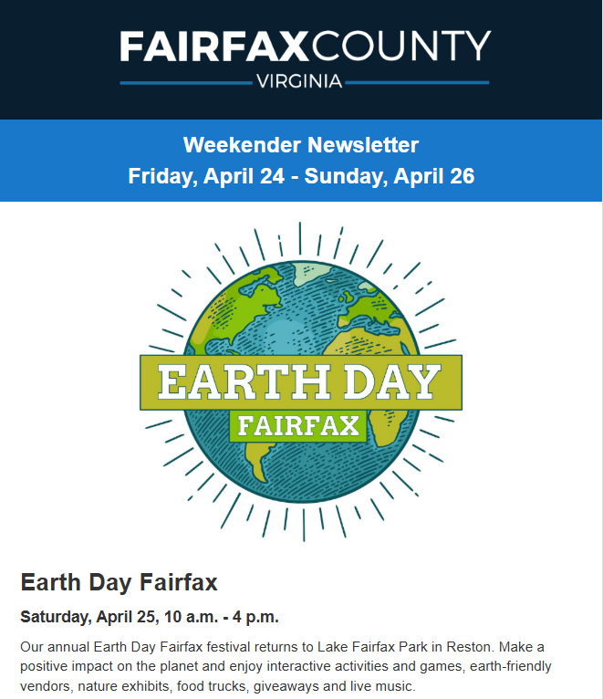 Screenshot of the latest Weekender newsletter.