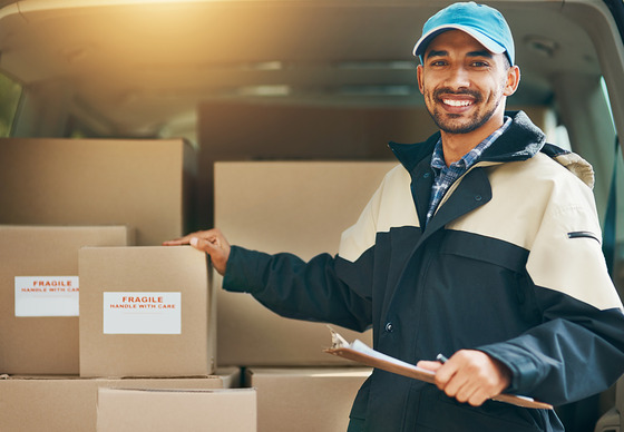 delivery driver with boxes