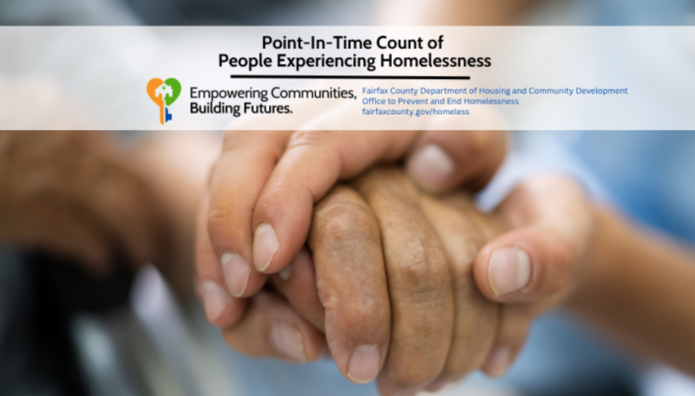 Graphic with the text, "Point-in-Time County of People Experiencing Homelessness" and an image of two holding hands.