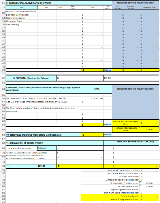 Surety value estimate form