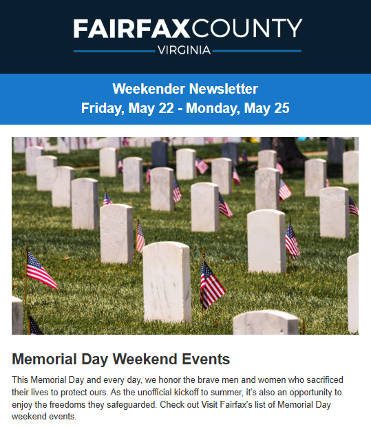 Screenshot of the latest Weekender newsletter.