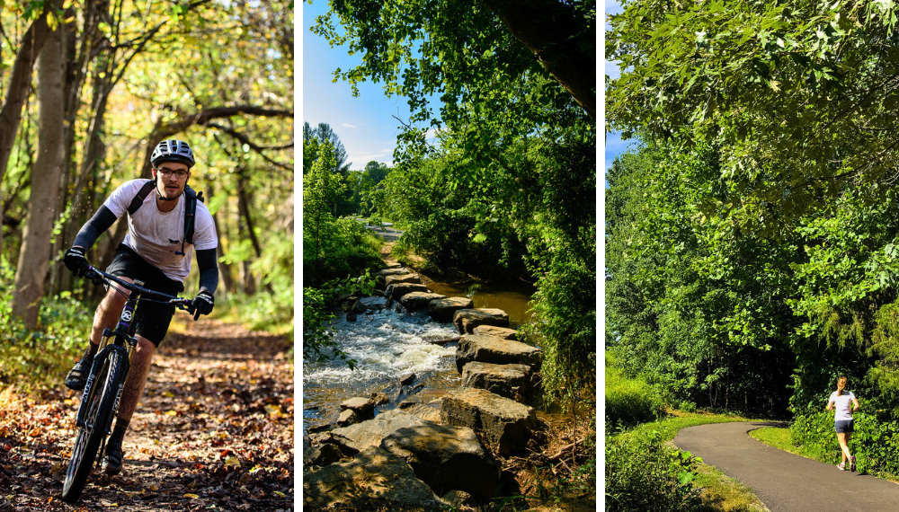 Image collage of trails throughout Fairfax County.