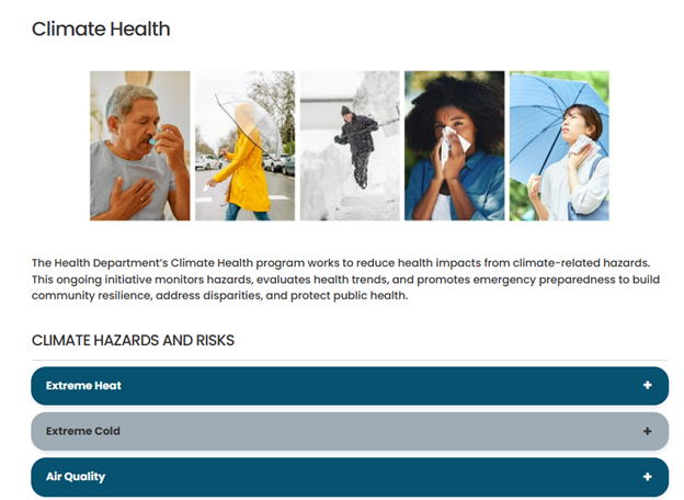 screenshot of climate health webpage