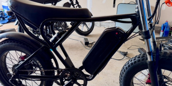 close up of an ebike battery