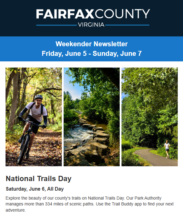 Screenshot of the latest Weekender highlighting National Trails Day.