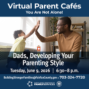Virtual Parent Cafe graphic with father giving son a high five