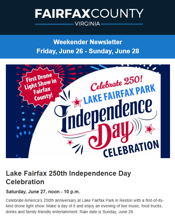 Screenshot of the latest Weekender newsletter.