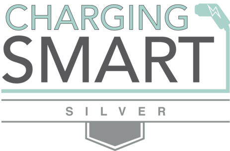 “Charging Smart Silver” logo featuring stylized text and an electric vehicle charging plug icon.