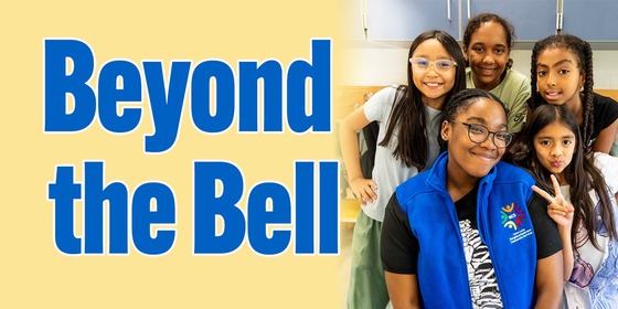 Graphic with the text "Beyond the Bell" next to an image of a group of smiling students.