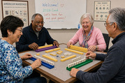 group of older adults playing mahjongg