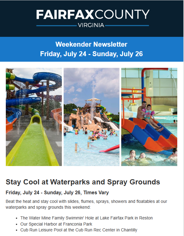 Screenshot of the latest Weekender newsletter.