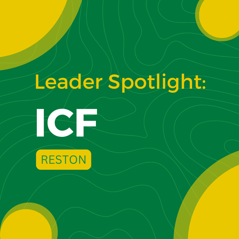 green and yellow graphic that says LEADER SPOTLIGHT: ICF RESTON