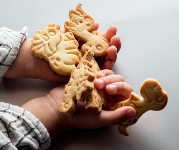 Dinosaur shaped cookies.