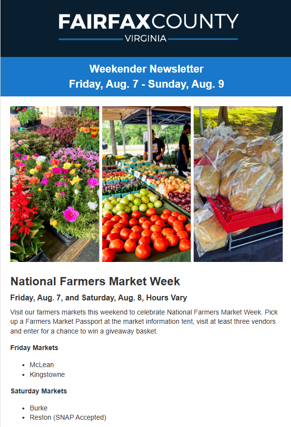 Screenshot of the latest Weekender newsletter.