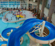 A blue waterslide at the Cub Run Rec Center.