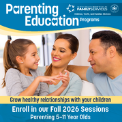 parenting education classes 5–11-year-olds graphic with family