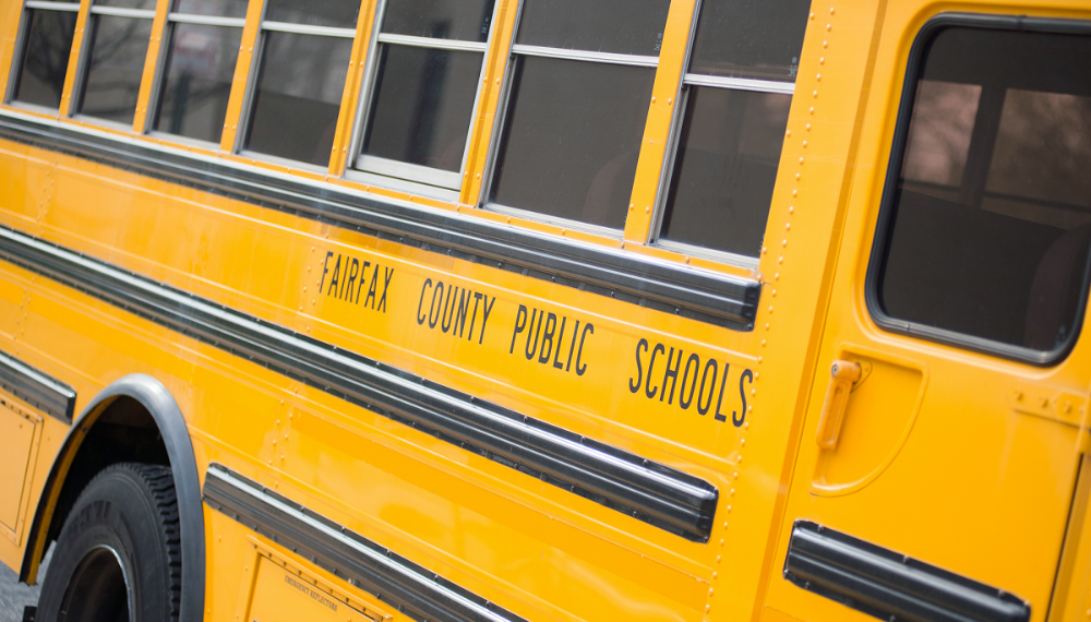 Side of a Fairfax County Public School bus. 