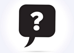 Black question mark in a speech bubble