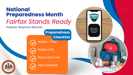 Graphic promoting National Preparedness Month “Fairfax Stands Ready”.