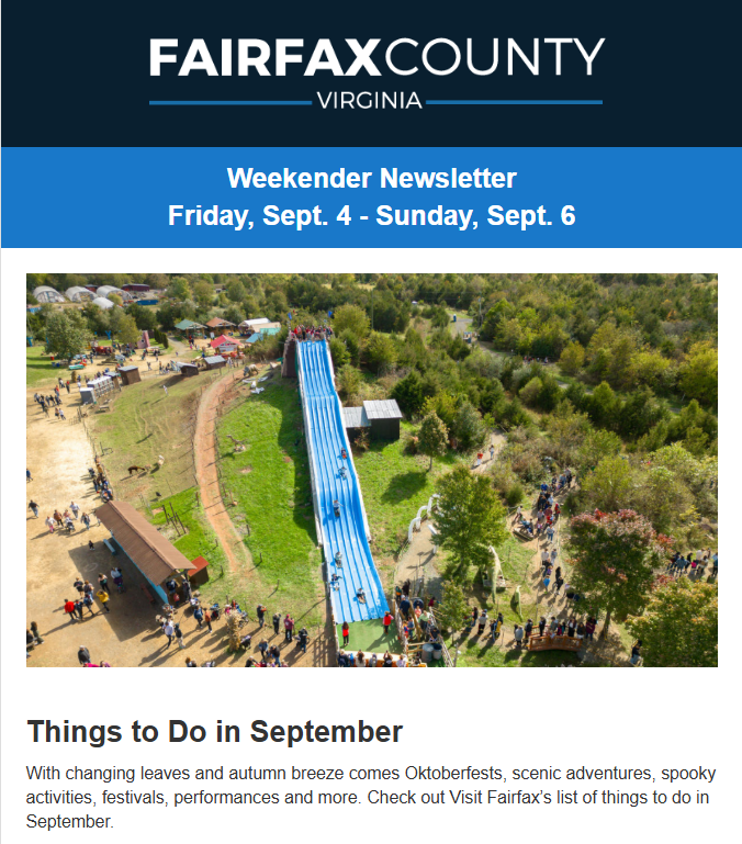 Screenshot of the latest Weekender newsletter.