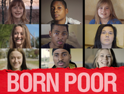 Images of nine young adults with "Born Poor"