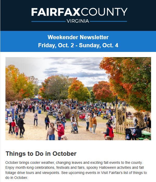 Screenshot of the latest Weekender newsletter.
