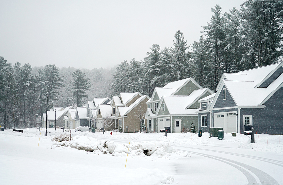 Houses covered in snow