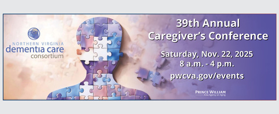 Brain with puzzle pieces and Dementia Caregivers Conference November 22 information