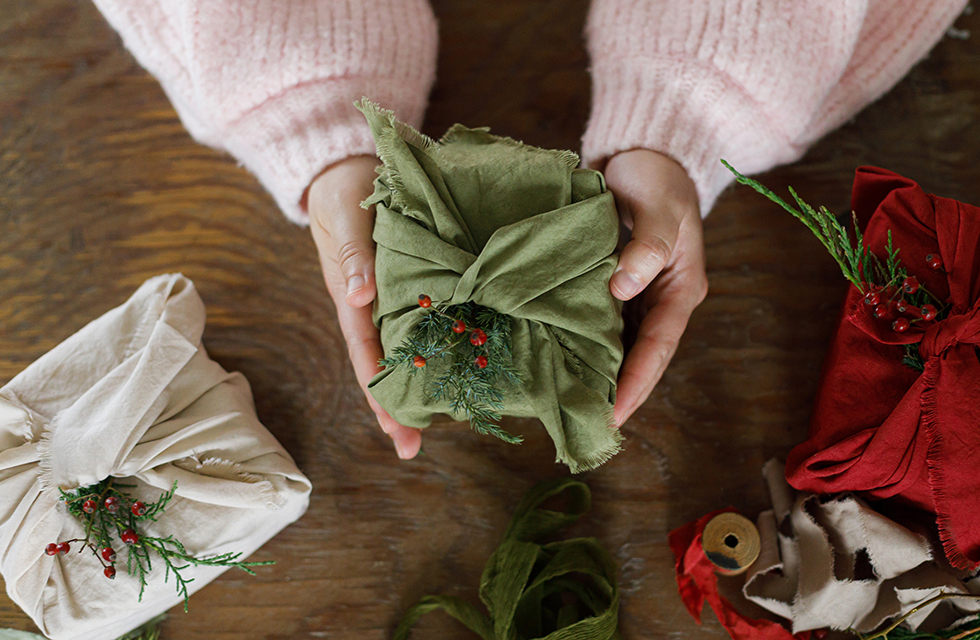 A tree wrapped in cloth.