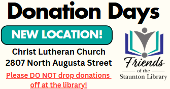 Book donation information for Friends of the Staunton Library