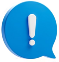 blue speech bubble with white exclamation mark