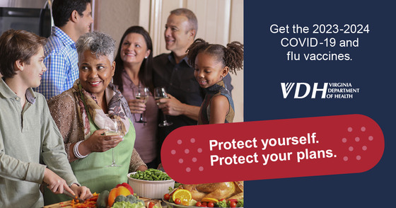A family gathered for a holiday meal with text that says 'Protect yourself. Protect your plans.'