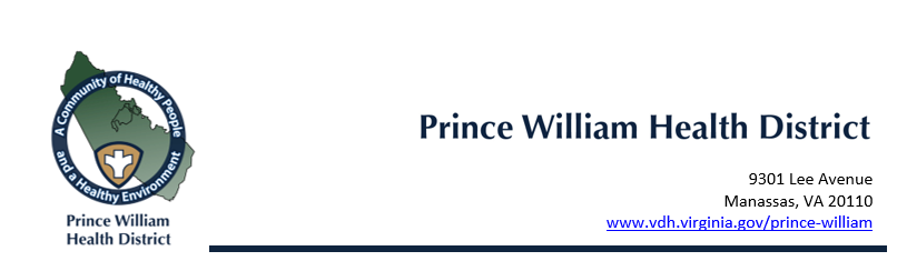 Prince William Health District letterhead 9301 Lee Avenue Manassas, VA 20110