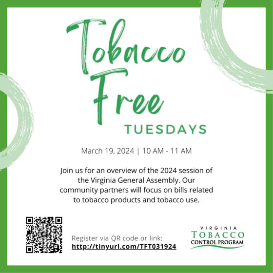 Flyer for March Tobacco Free Tuesday webinar