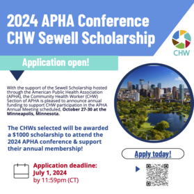 2024 APHA Conference CHW Sewell Scholarship flyer.